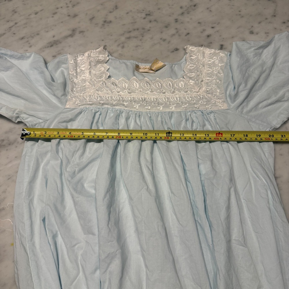 Whispers Light Blue Cotton Nightgown Long Sleeve Lace Trim Victorian Maxi Medium - Picture 5 of 7